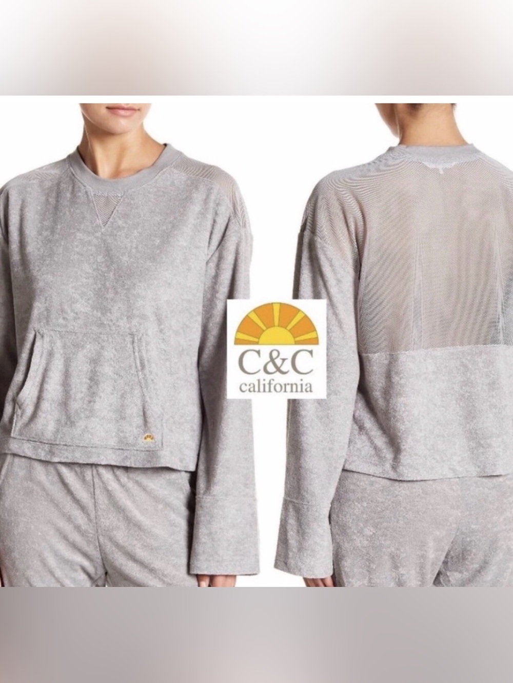 C&C California Heather Gray Cozy Pullover Sweatshirt / Gym Beach Pool Ready Med.
